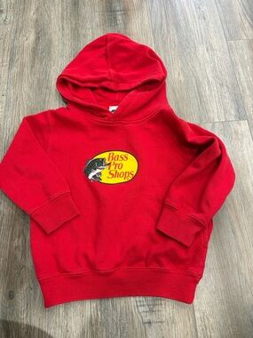 🦄5/25 Bass Pro Shops Red Kids Hooded Sweatshirt with Yellow Logo